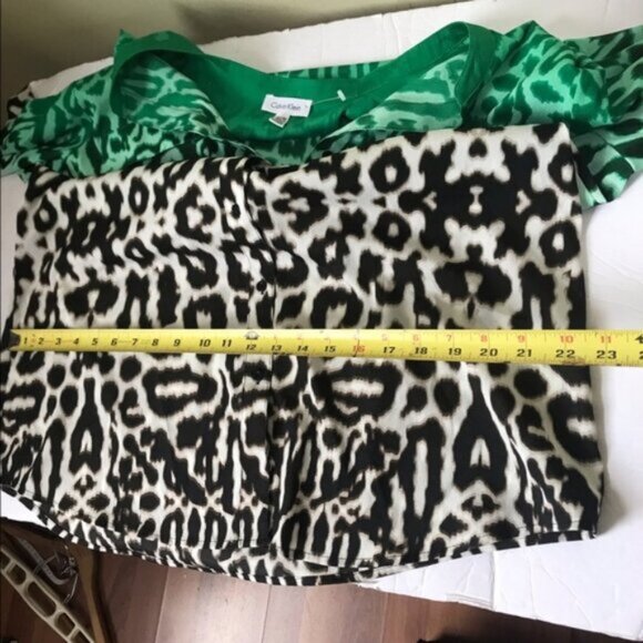 Calvin Klein NEW Green Animal Print Shirt Blouse Button Roll Tab Light Sleeve XL - Picture 15 of 16